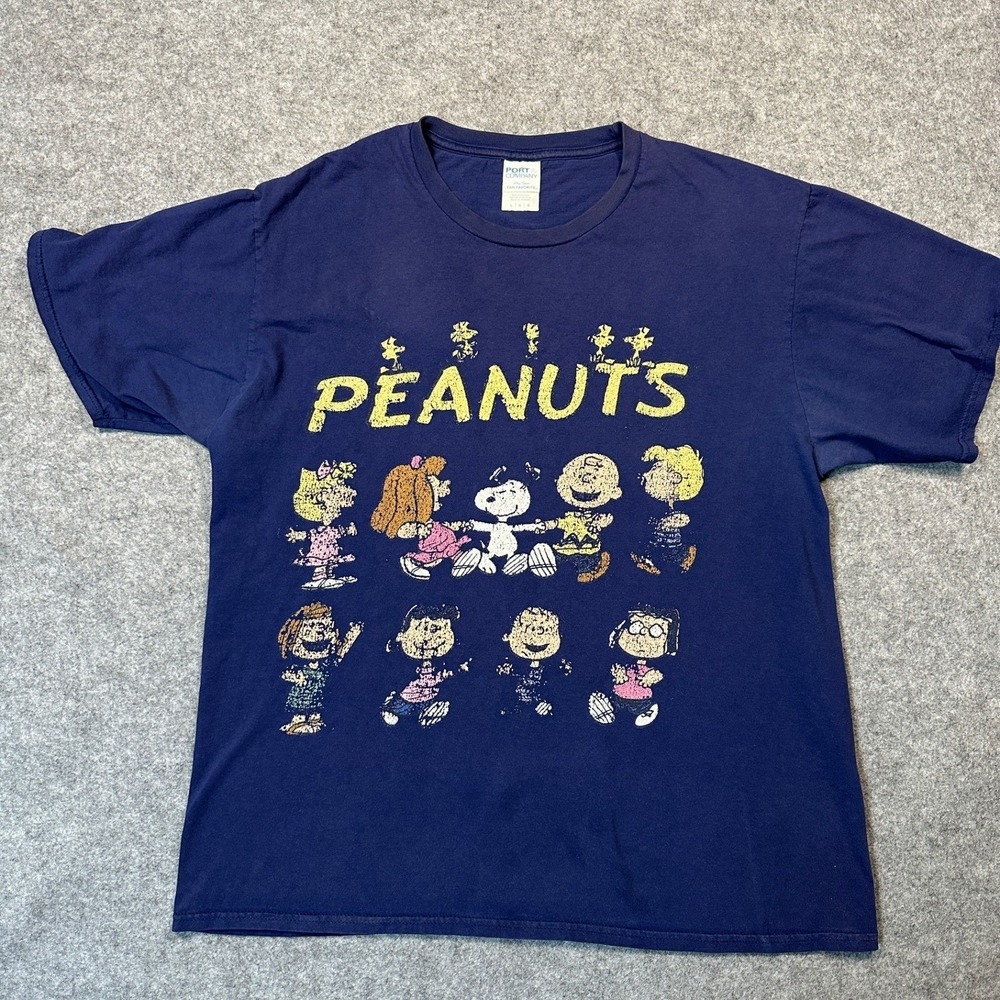 Port & Company Peanuts Graphic T-Shirt Mens Large Navy Blue Snoopy Charlie Brown